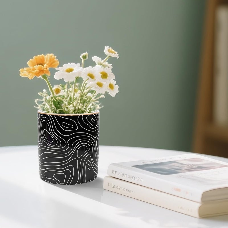 WAVEYU Pen Holder, Pencil Cup for Desk, Cute Makeup Brush Holder, Durable Ceramic Organizer Decor for Room, Office, Classroom, Abstract Pattern - Image 4